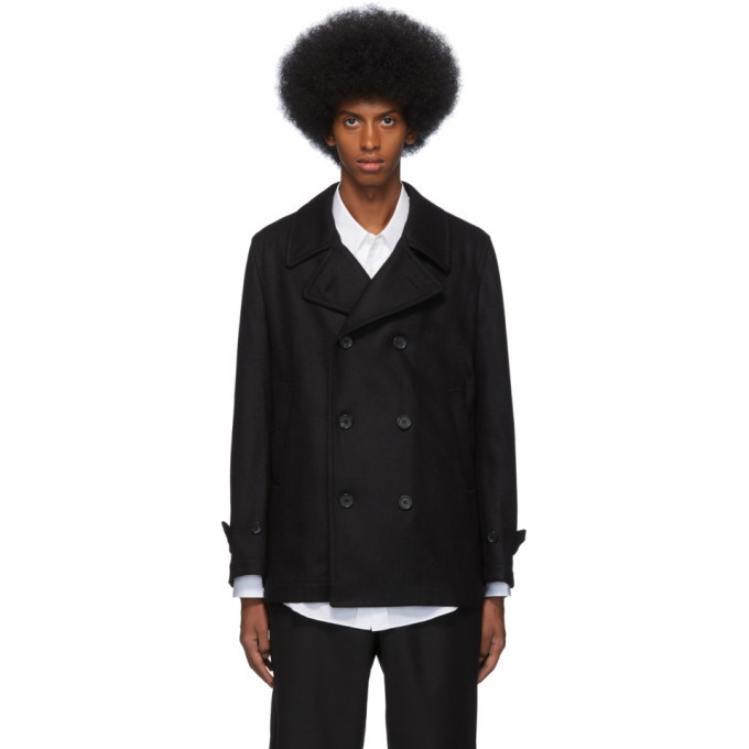 Photo: Comme des Garcons Shirt Black Wool Broadcloth Workstitch Peacoat