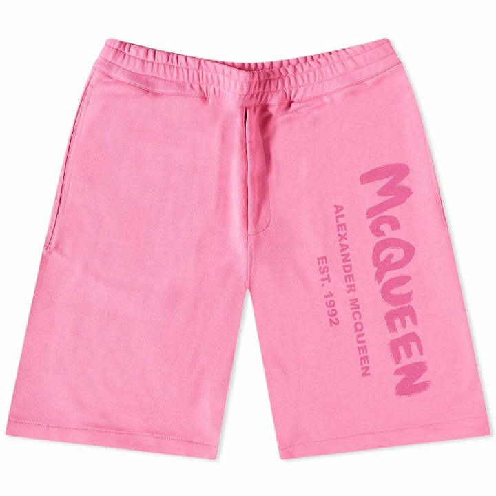 Photo: Alexander McQueen Men's Graffiti Sweat Short in Sugar Pink/Pink