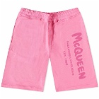 Alexander McQueen Men's Graffiti Sweat Short in Sugar Pink/Pink