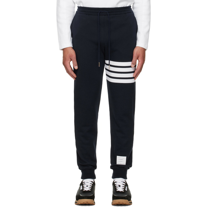 Photo: Thom Browne Navy Classic Loopback 4-Bar Sweatpants