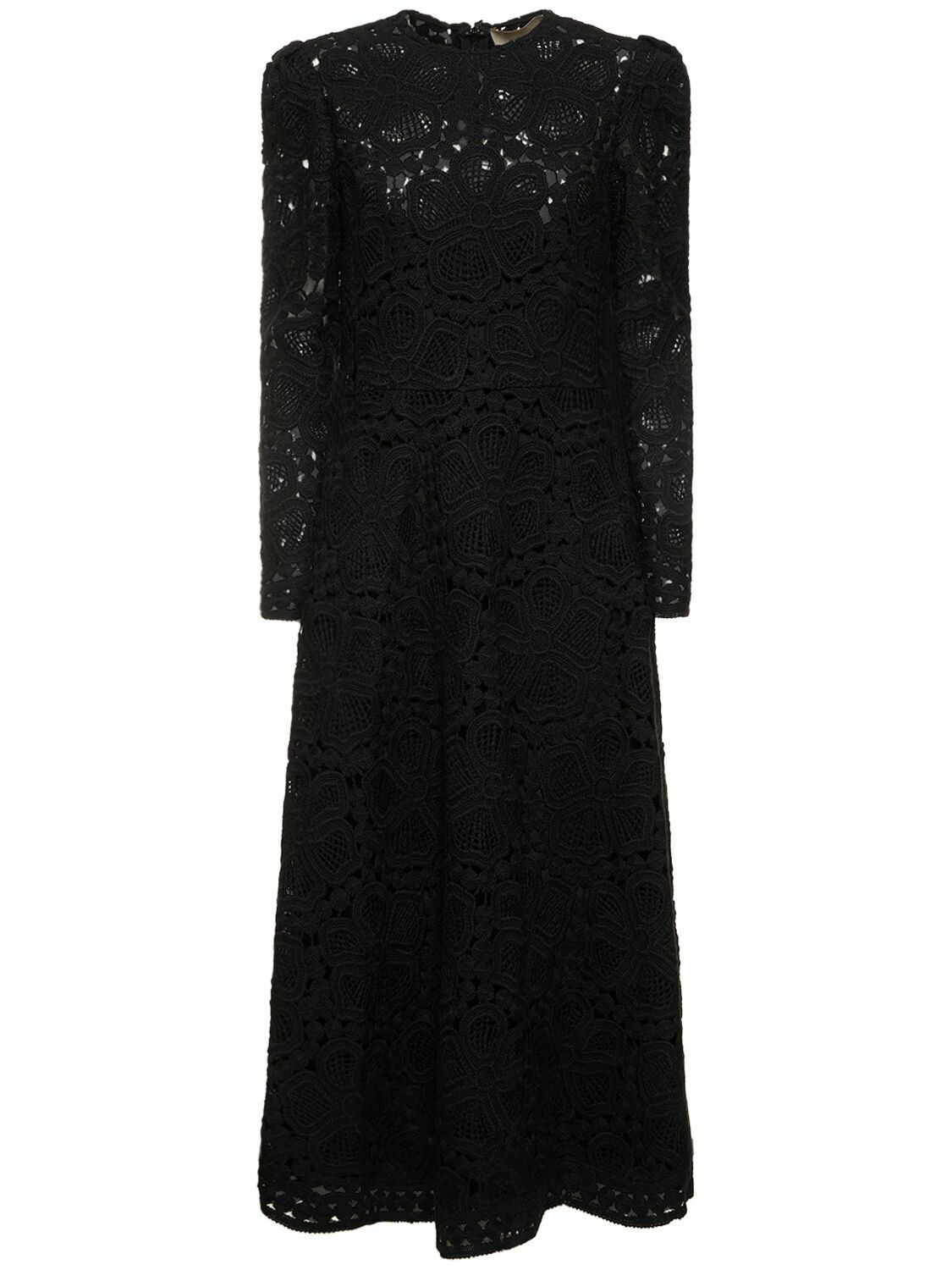 ELIE SAAB - Wool Blend Macramé Lace Midi Dress Elie Saab