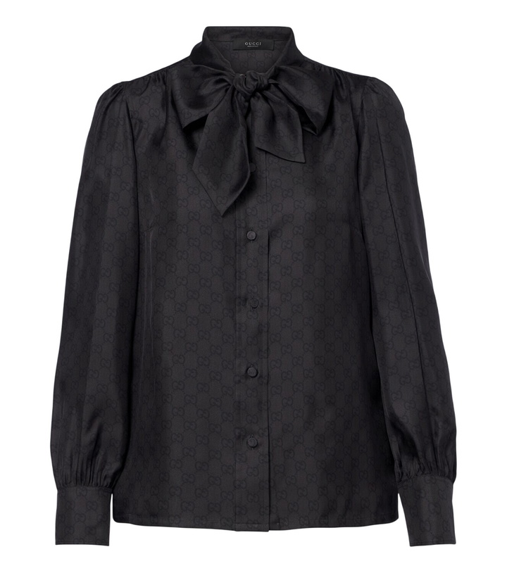 Photo: Gucci GG tie-neck silk twill blouse