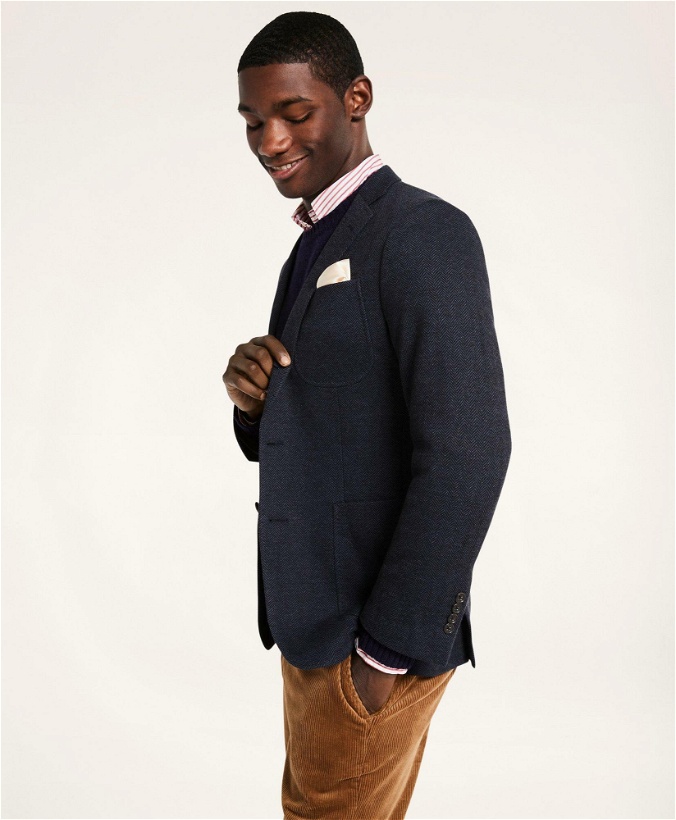 Photo: Brooks Brothers Men's Knit Herringbone Suit Jacket | Navy