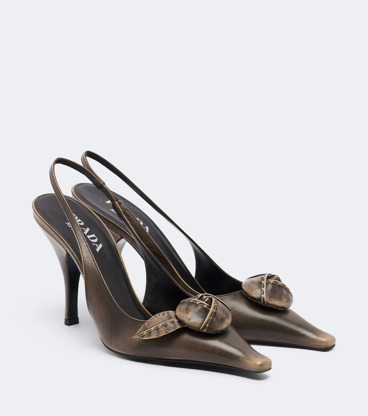 Prada Floral-appliqué leather slingback pumps