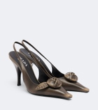 Prada Floral-appliqué leather slingback pumps