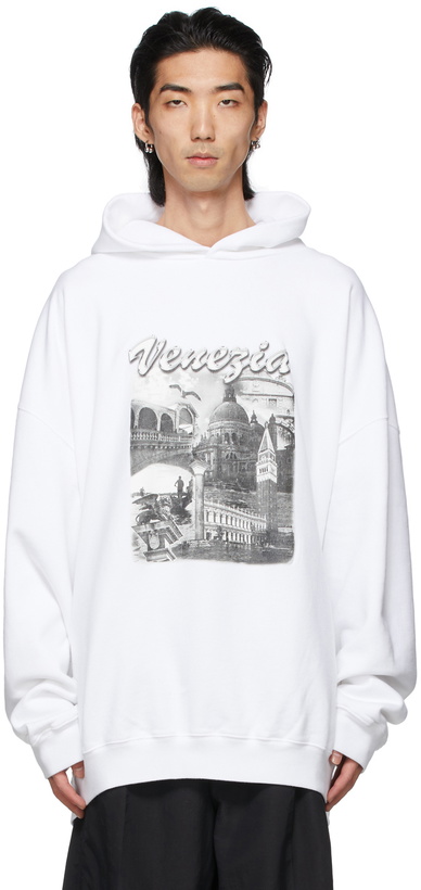 Photo: Balenciaga White 'Venezia' Large Fit Hoodie