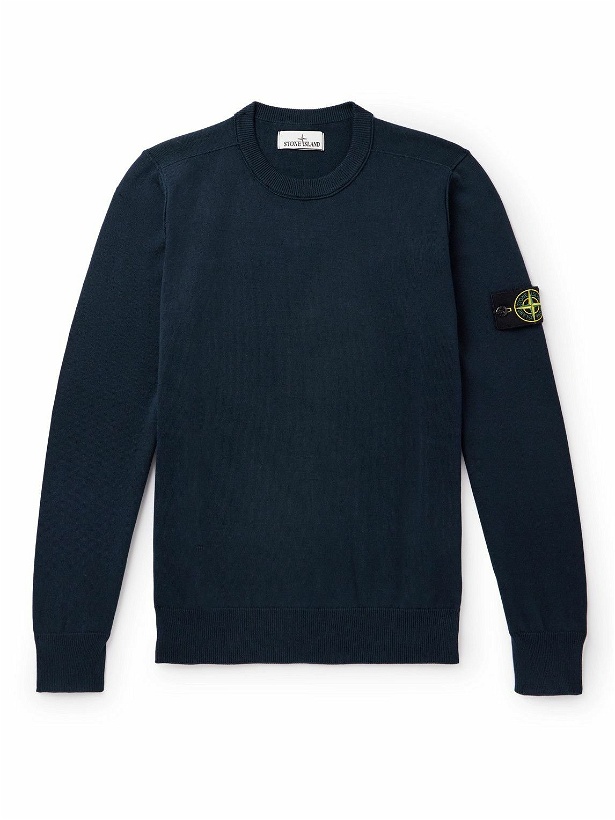 Photo: Stone Island - Logo-Appliquéd Knitted Cotton Sweater - Blue