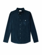CELINE - Button-Down Collar Logo-Embroidered Cotton-Corduroy Shirt - Blue