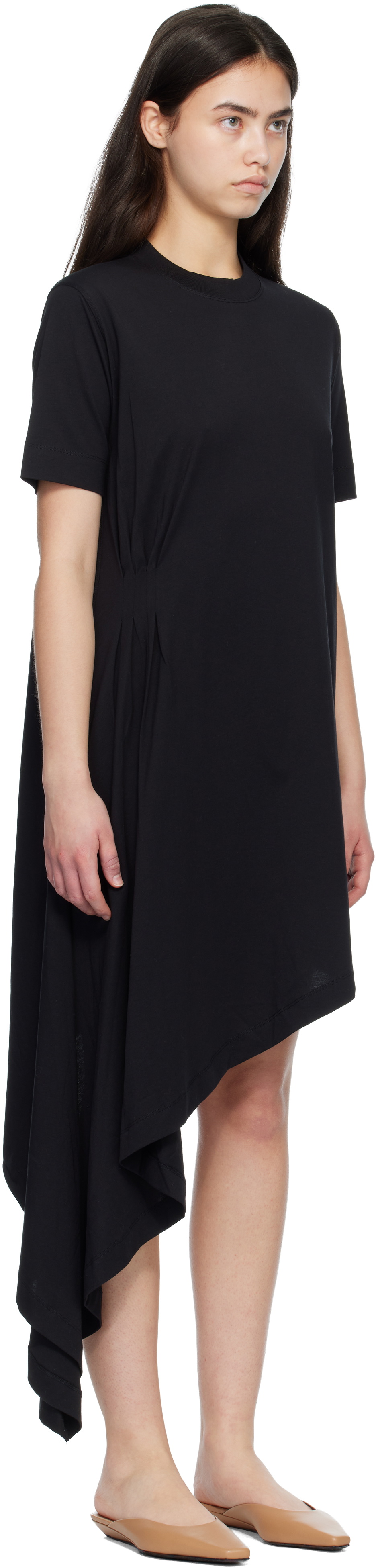 Loulou de Saison Black IGARI Asymmetric T-shirt Midi Dress
