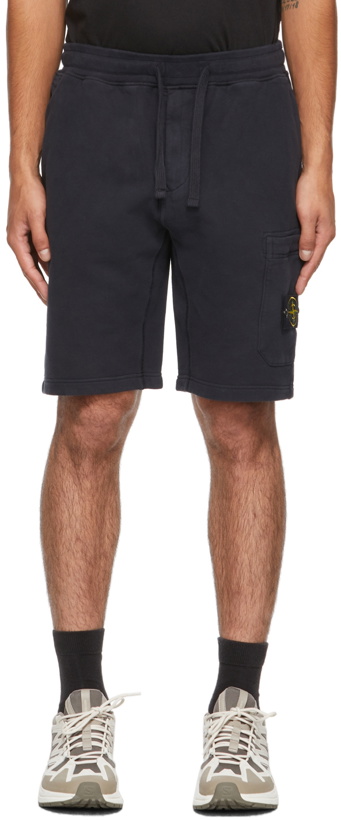 Photo: Stone Island Navy Cotton Fleece Brushed Shorts