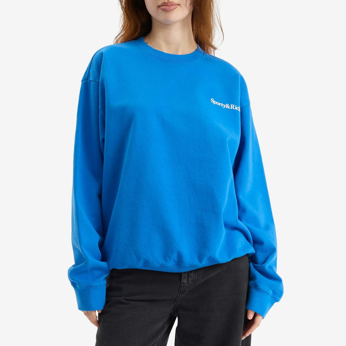 Sporty & Rich Women's Health is Wealth Crew Sweatshirt in Paris Blue