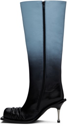 FIDAN NOVRUZOVA Blue & Black Stiletto Heel Classic Square Toe Boots