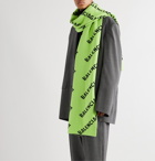 Balenciaga - Neon Logo-Jacquard Wool-Blend Scarf - Green