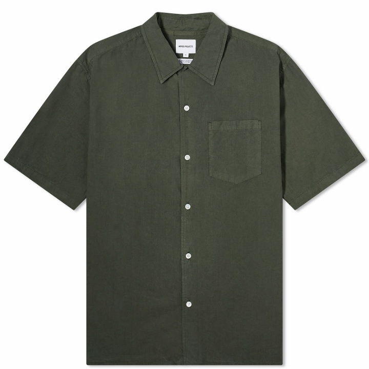 Photo: Norse Projects Men's Carsten Tencel Short Sleeve Shirt in Spruce Green