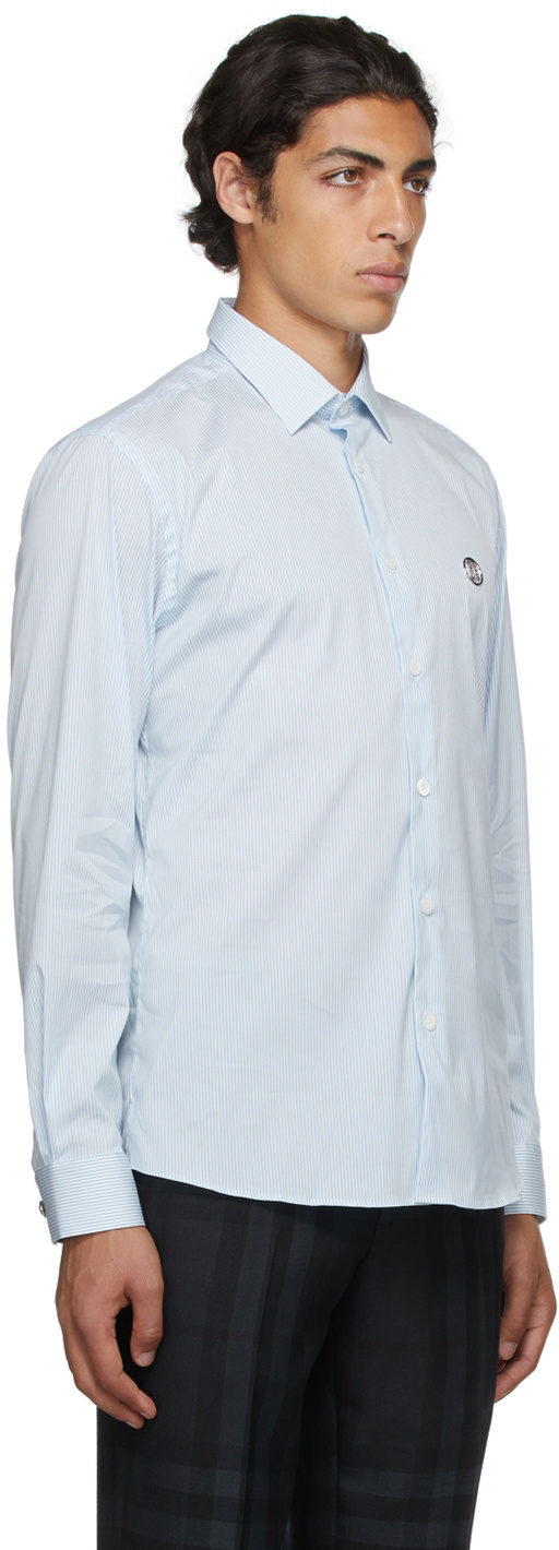 Monogram Motif Stretch Cotton Blend Shirt in Pale Blue - Men