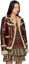 Anna Sui Brown Curly Trim Faux-Leather Jacket