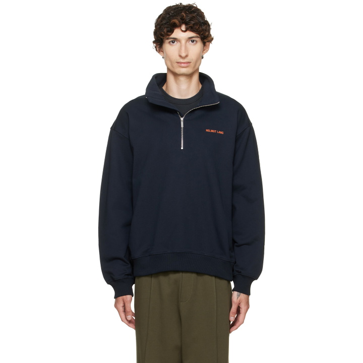 Photo: Helmut Lang Navy Logo Quarter Zip Sweatshirt