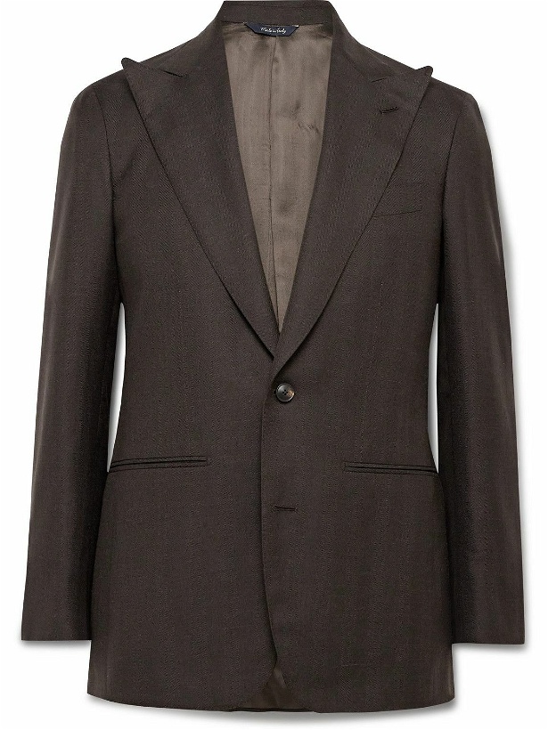 Photo: Saman Amel - Slim-Fit Herringbone Wool, Silk and Linen-Blend Twill Suit Jacket - Brown