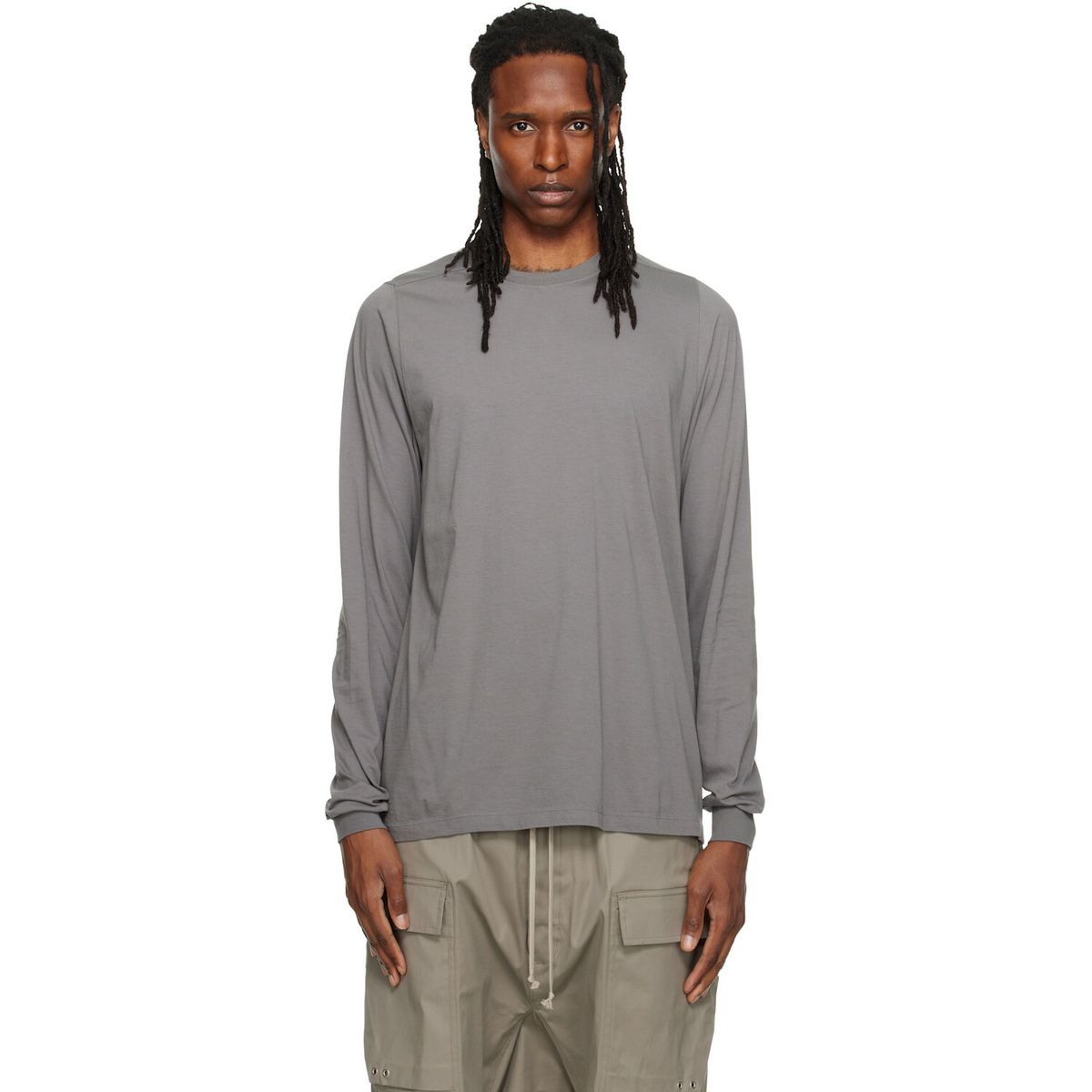 Rick Owens Gray Tower Short Crewneck LS T-shirt
