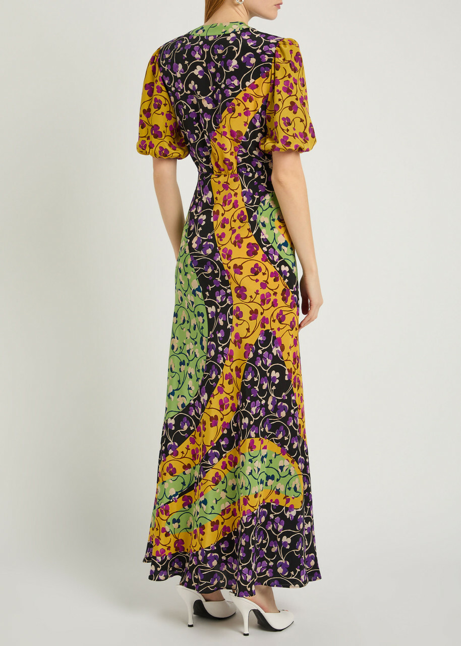 LA Double J Marlene Floral-print Silk Maxi Dress Yellow