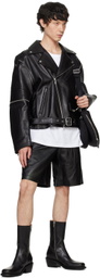 Helmut Lang Black Zip Bomber Leather Shorts
