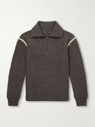 Maison Margiela - Distressed Denim-Trimmed Wool Half-Zip Sweater - Brown