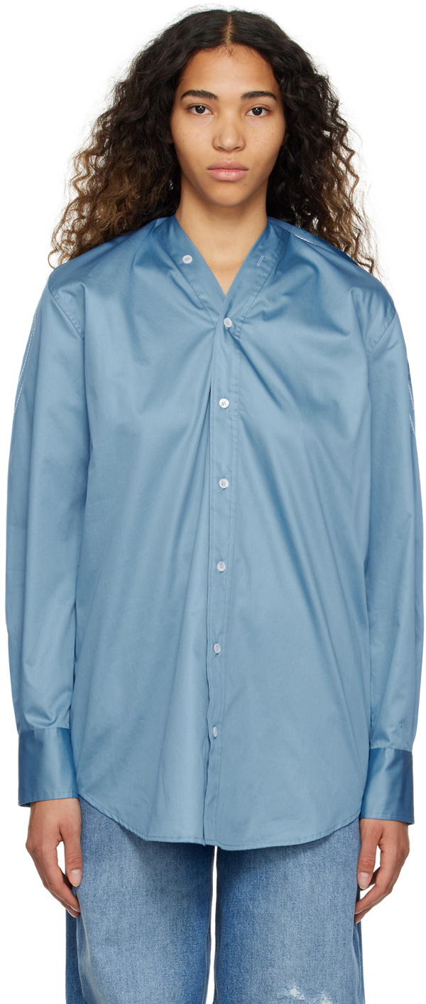 MM6 Maison Margiela Blue V-Neck Shirt MM6 Maison Margiela