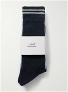 Mr P. - Two-Pack Striped Honeycomb-Knit Organic Cotton-Blend Socks