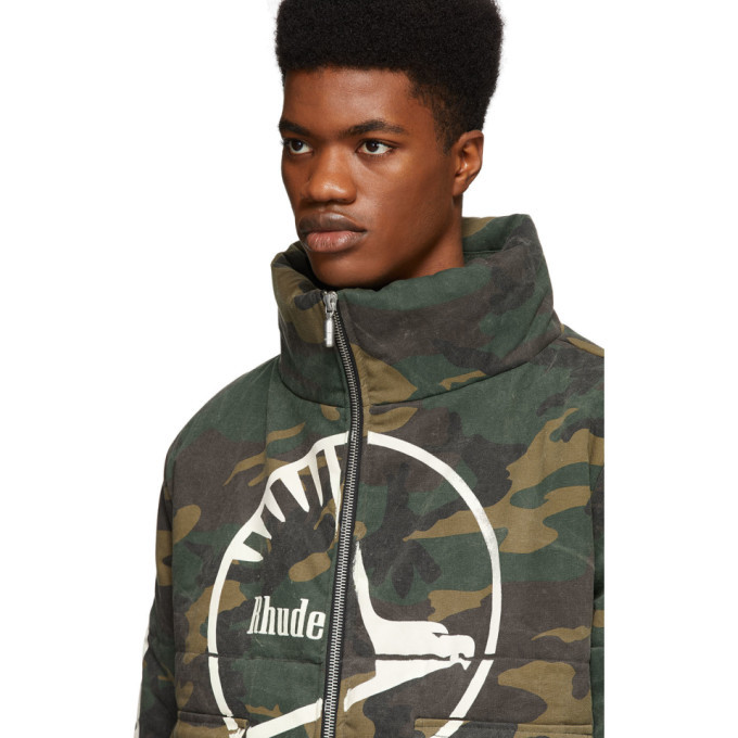 Rhude Green Camouflage Puffer Jacket