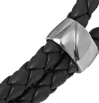Bottega Veneta - Intrecciato Leather and Burnished Silver-Tone Bracelet - Men - Black