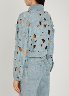 Alice + Olivia Chloe Embroidered Cut-out Denim Cropped Jacket Blue