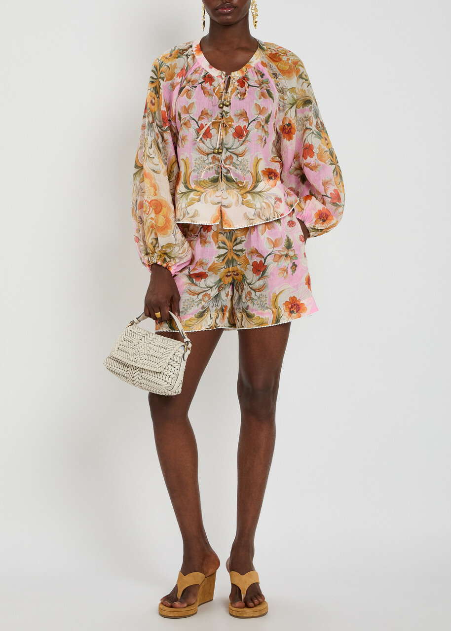 Borgo DE Nor Henri Floral-print Ramie Blouse Purple