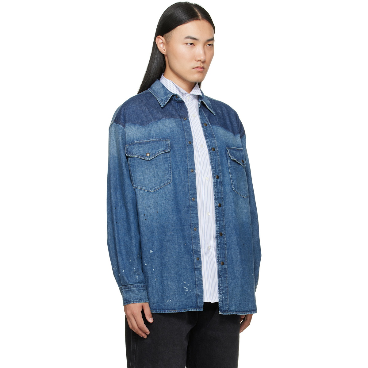 Maison Margiela Blue Bicolor Denim Shirt