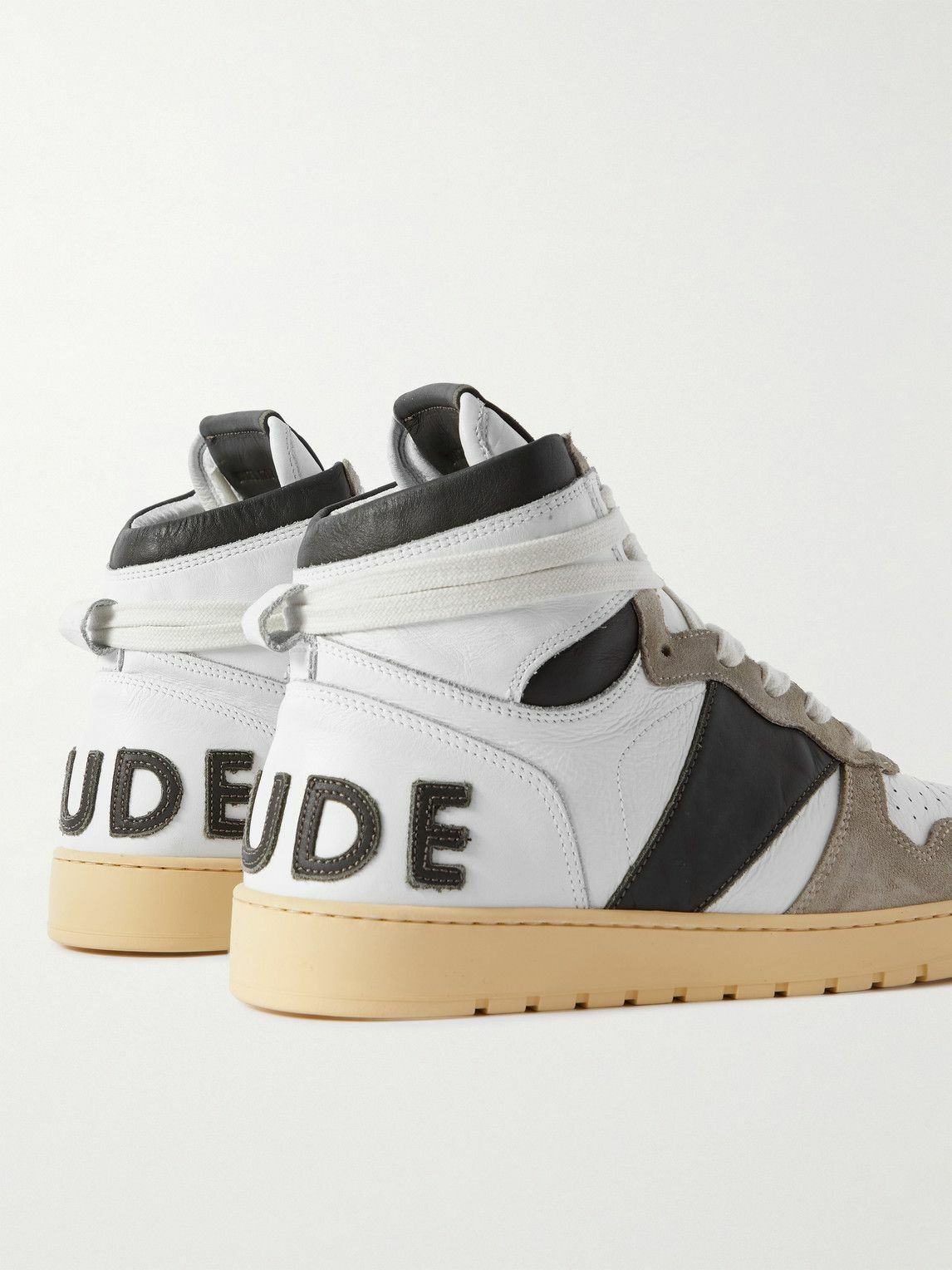 Rhude - Rhecess Colour-Block Distressed Suede-Timmed Leather High-Top Sneakers - White