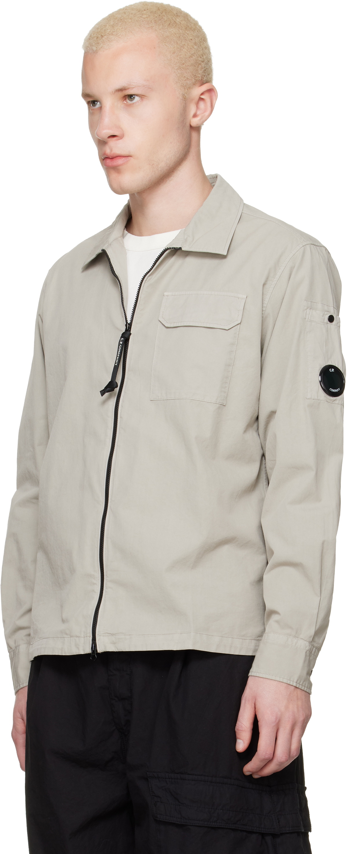 ジャケット・アウター C.P. COMPANY ORGANIC GABARDINE OVERSHIRT C.P. Company Beige Organic Gabardine Zipped Lens Overshirt C.P.