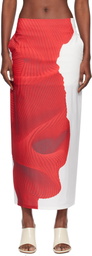 ISSEY MIYAKE White & Red Knit 'As Represented' Midi Skirt