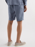 De Petrillo - Slim-Fit Pleated Linen Bermuda Shorts - Blue