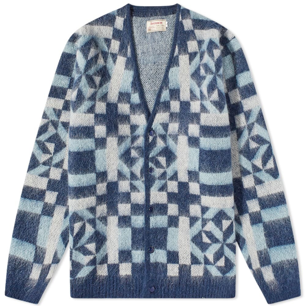 Anonymous Ism Men's Vintage Quilt Mohair Cardigan in Blue