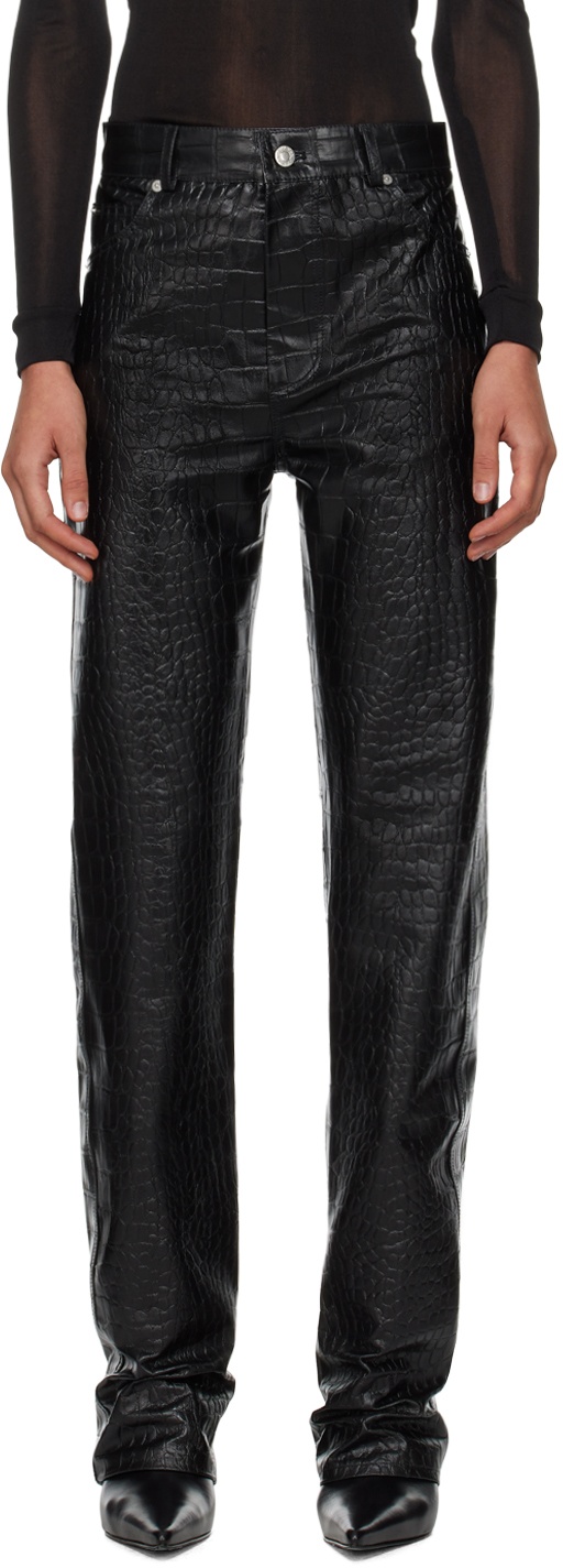 Photo: LU'U DAN Black Croc Faux-Leather Trousers