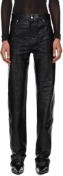 LU'U DAN Black Croc Faux-Leather Trousers