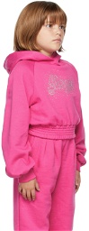 MSGM Kids Kids Pink Rhinestone Logo Cropped Hoodie