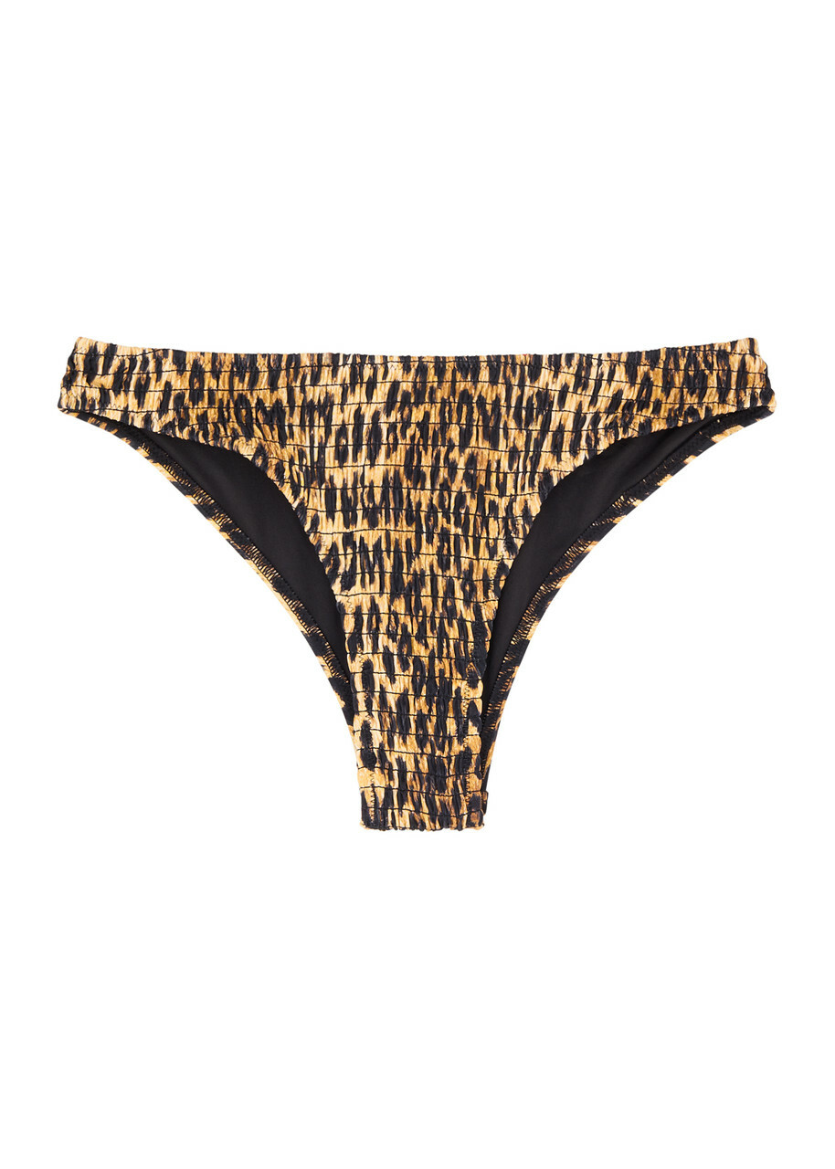 Damson Madder Leopard-print Smocked Bikini Briefs