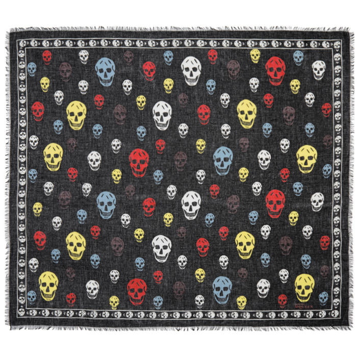 Photo: Alexander McQueen Black and Off-White Skull Scarf 