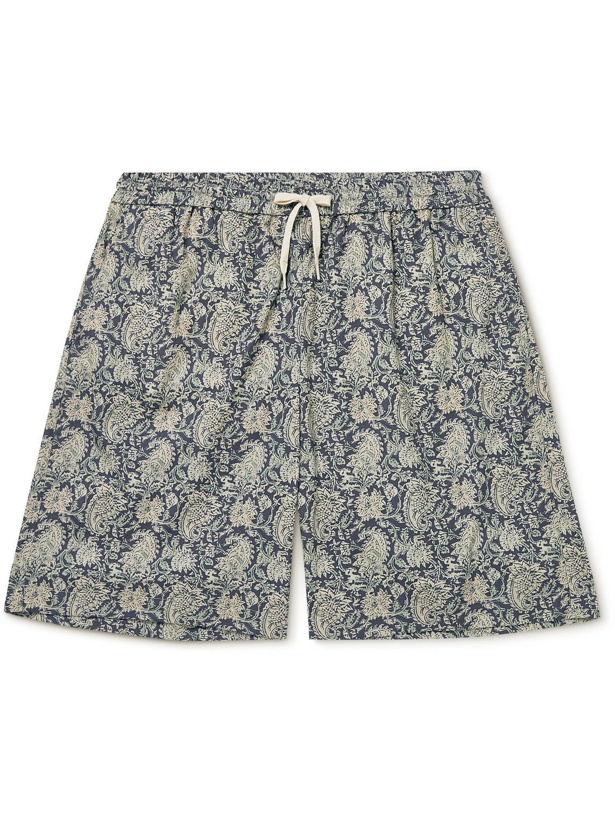 Photo: De Bonne Facture - Wide-Leg Paisley-Print Cotton-Voile Drawstring Shorts - Blue
