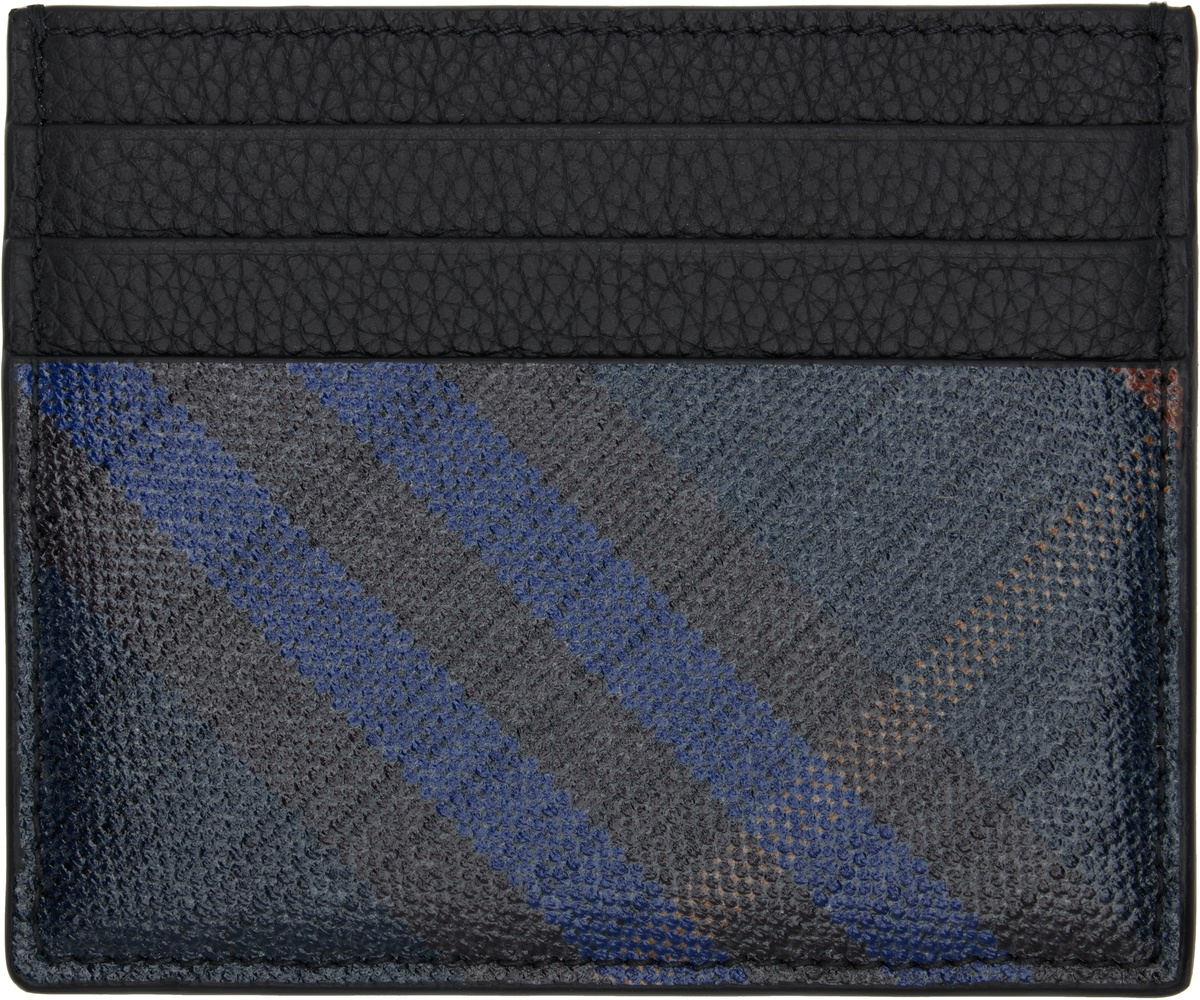 Burberry Navy Tall Check Card Holder
