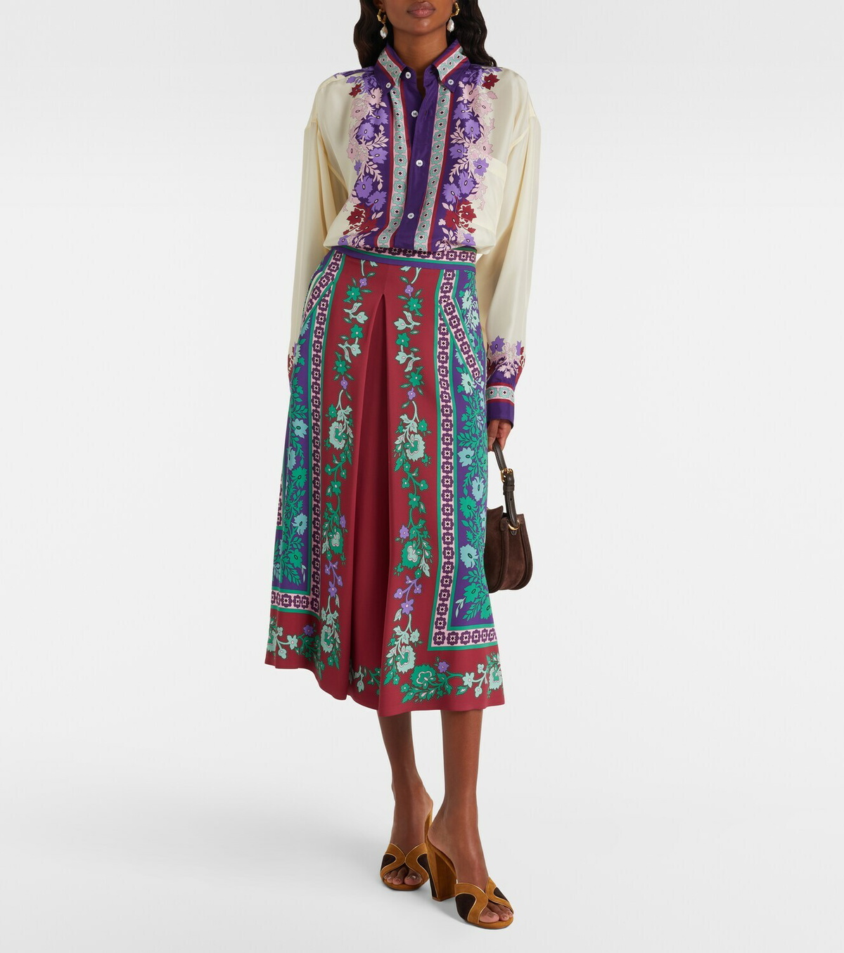 La DoubleJ Santa Monica printed satin midi skirt