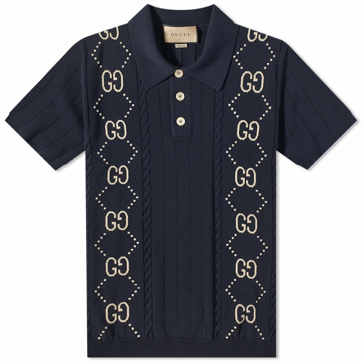Photo: Gucci Men's Knitted GG Polo Shirt in Blue