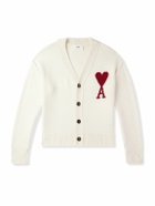 AMI PARIS - Logo-Intarsia Merino Wool Cardigan - Neutrals