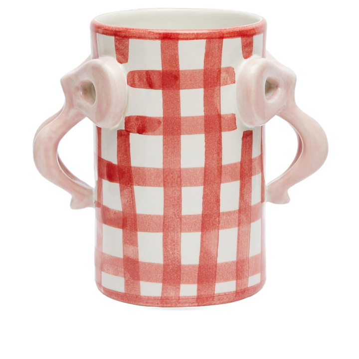 Photo: Damson Madder Women's Gingham Bow Vase in Red Gingham 