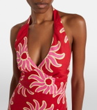Cala de la Cruz Dasha printed halterneck linen maxi dress